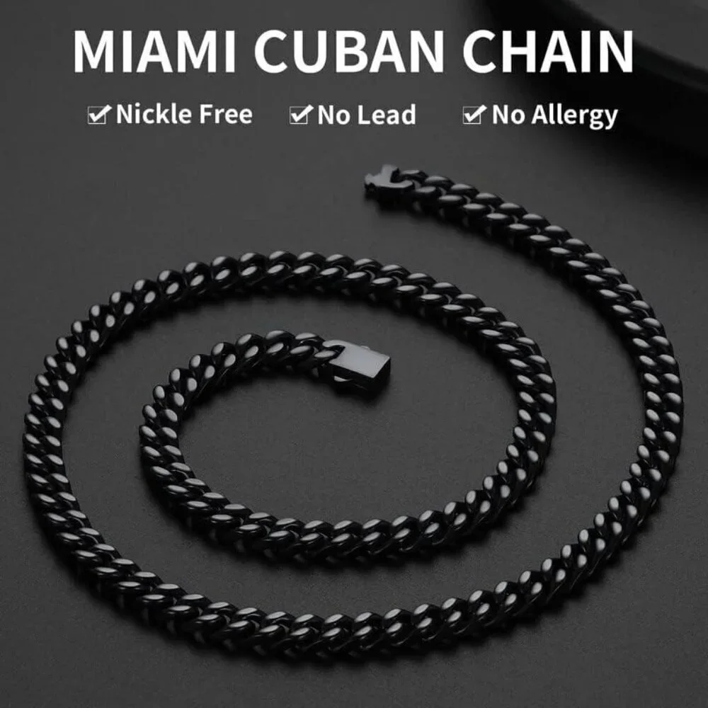 Men's 7mm Width Steel Black 18K Gold Plated Cuban Durable Hip Hop Chain Jewelry